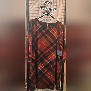 JH Collectibles Red and Black Midi Dress 3/4 Sleeve Crew Neck